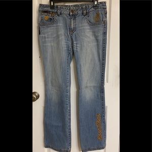 Rocawear Embellished Light Wash Blue Jeans Wider Leg Cotton-blend Juniors 11-12